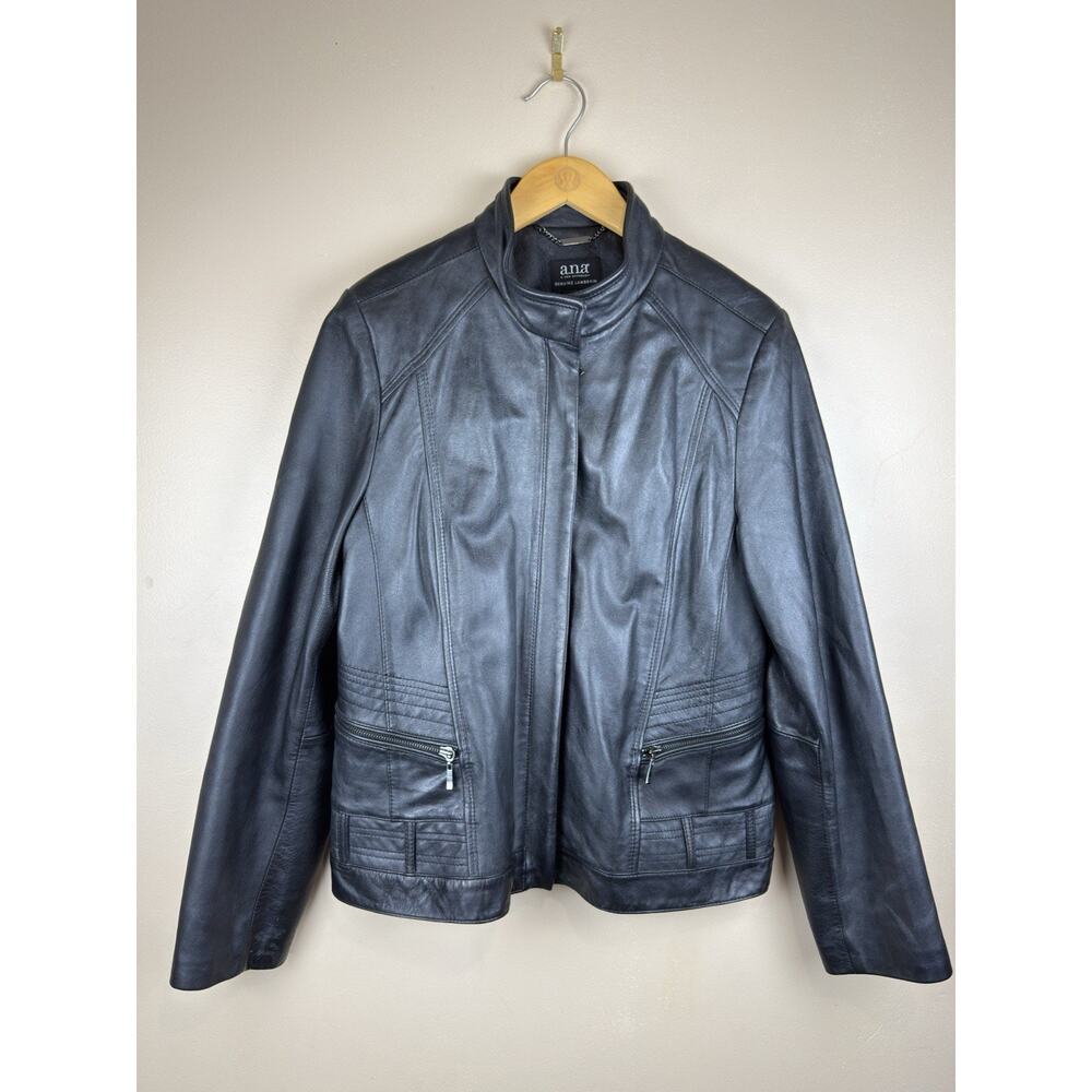 a.n.a Black Leather Zip-Front Jacket